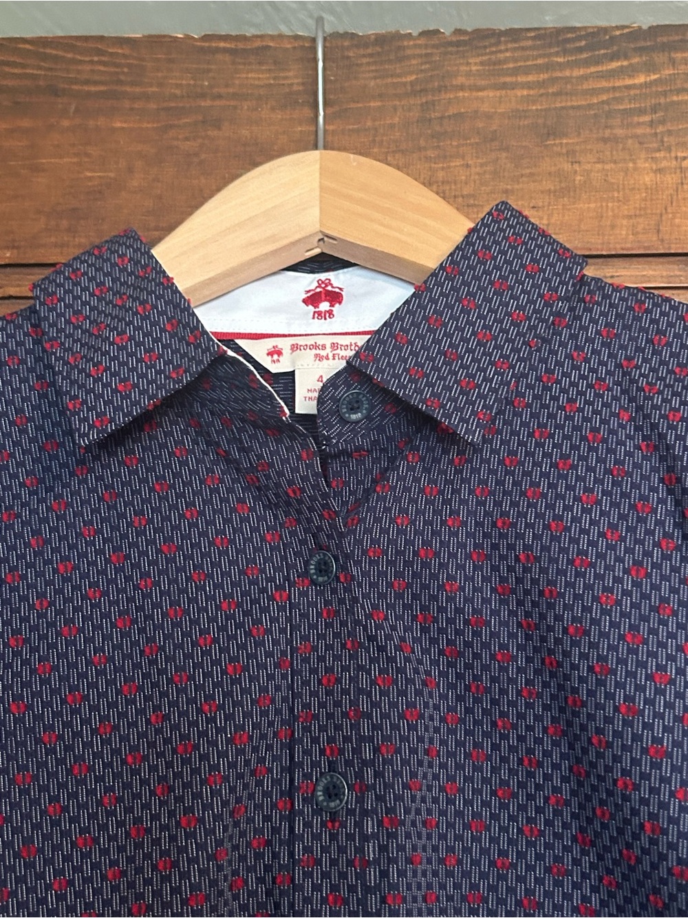 Brooks Brothers Red Fleece Size 4 Navy Red Print Button Down Shirt - Picture 6 of 10